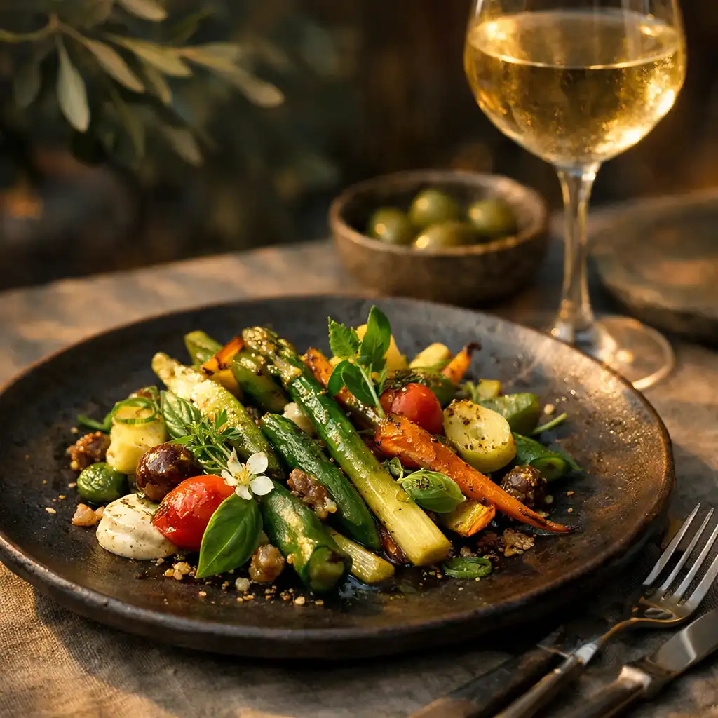 Assiette méditerranéenne raffinée sur une table de restaurant